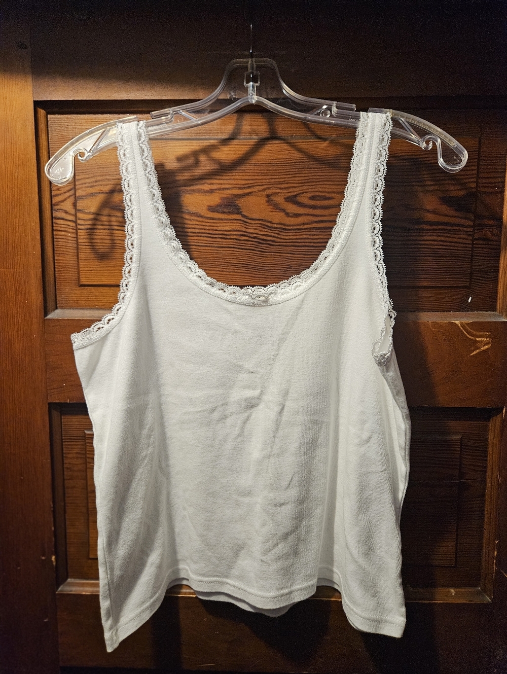Vtg Y2K Talbots Cotton White Lace-Trim Tank